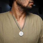 El Regalo AUM OM Pendant Necklace for Men/Boys: Stainless Steel OM Mahadev Damroo Pendant Necklace for Man/Boys (Silver OM)