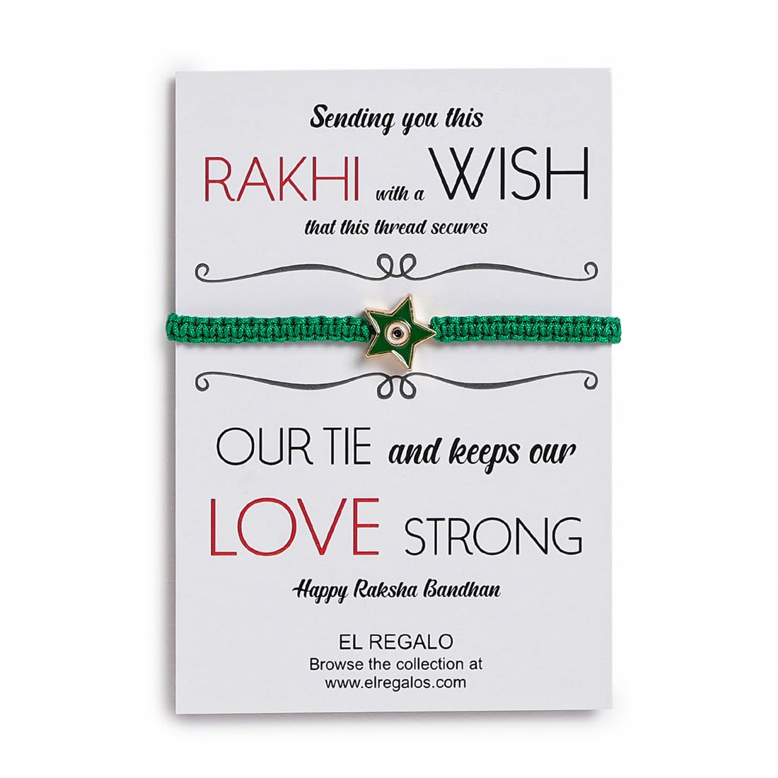 El Regalo 1 PC Star Evil Eye Nazaria Rakhi for Brother- Rakhi Gift Box with 1 PC Rakhi, Shagun Pack & Rakhi Message Card in Gift Box - Rakhi for Bhai/Bhabhi/Bhatija/Bhatiji (Green Star Evil Eye)