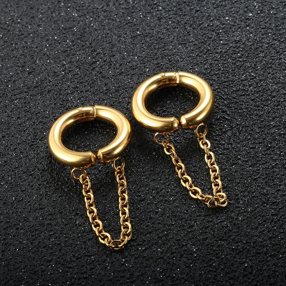 El Regalo Chain Hoop Ear Cuffs- Non Piercing Cartilage Earring- Trendy Cuff Wrap Clip on Earrings for Girls Women (Style-1)