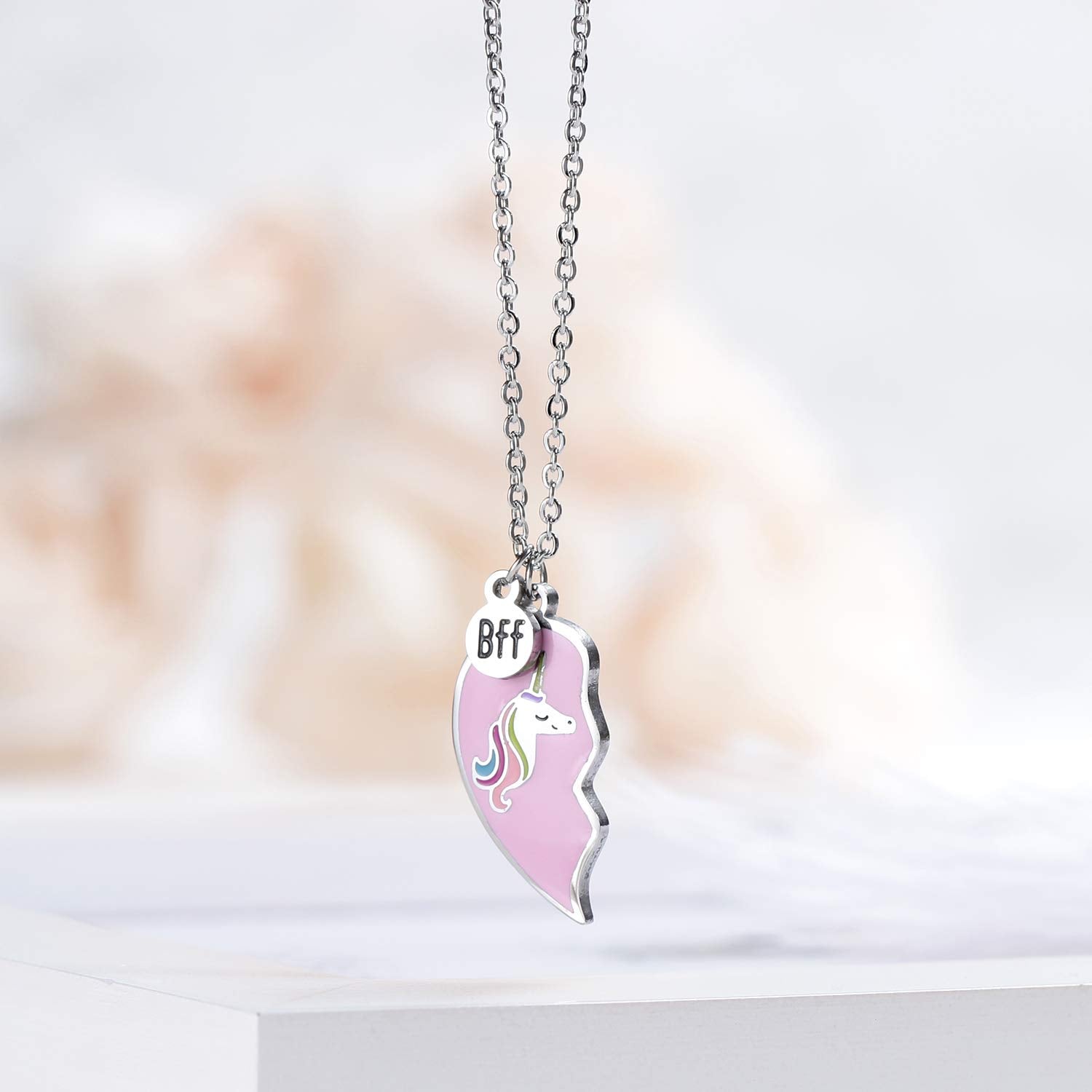 El Regalo BFF Heart Necklace BFF Unicorn Jewelry Gift for Friends