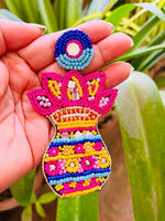 El Regalo Seedbeads Big Kalash Earrings- Exquisite Shubh Kalash Ethnic Statement Stud Earrings for Weddings/Haldi/Mehndi Ceremonies Parties