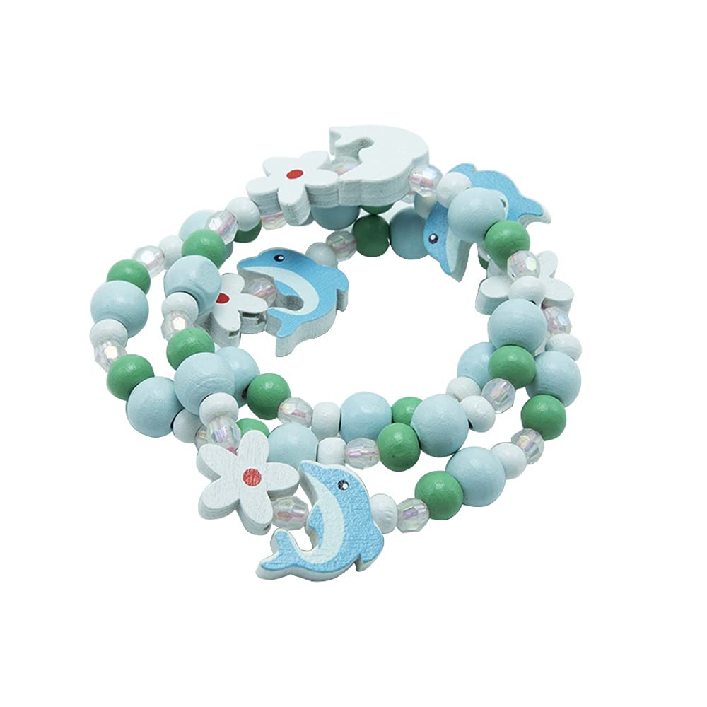 El Regalo Kids/Toddlers/Girls Wooden Beads Handmade Necklace & Bracelet Jewelry Sets (1 Necklace & 1 Bracelet): Kids Princess Jewelry Set (Dolphin Kids Jewelry Set)