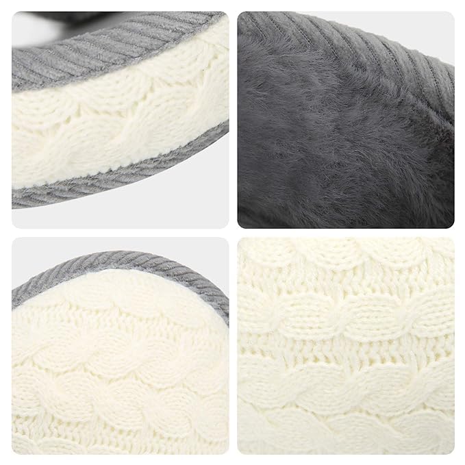 El Regalo 1PC Unisex Warm Knit Earmuffs- Winter Outdoor Fur Earwarmer, Foldable, Adjustable Wrap Ear Warmer for Girls/Boys/Men/Women (White)