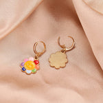 El Regalo 1 Pair Enamel Flowers, Rainbow Cloud, Heart Hypoallergenic Dangle Hoop Earrings for Girls/Teens/Women (Sunflower Earrings)