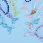 El Regalo 2Pcs Mermaid Fish Tail Necklaces Set- Mermaid Fishtail Necklace Gorgeous Pendant Necklace for Mermaid Birthday Supplies Girl's Party Ocean Theme Party Supplies (Color Option- 2)