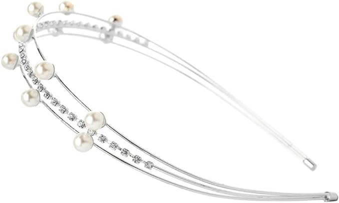 El Regalo Fancy Party 3 Layers Hairband for Girls & Women - Bridal, Wedding Party Pearl AD Hairband (Silver)