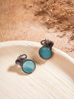 El Regalo 1Pair Oxidized German Silver Ganesha Elephant Stone Stud Earrings- Handcrafted Unique Earrings with Color Stone Options (Light Blue)