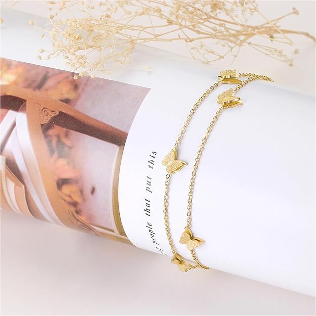El Regalo 1 Leg Stainless Steel Butterfly Chain Anklet- Anti-Tarnish/Waterproof Fashionable Butterfly Anklets for Girls & Women (Style-3)
