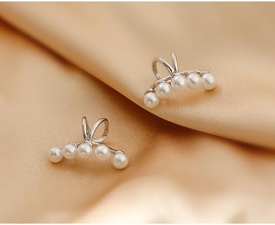 El Regalo 2PCs Tiny Pearl Cuff Cartilage Non-Pierced Clip On Earrings for Girls & Women- Vintage Pearl Clip Earrings (2 Silver)