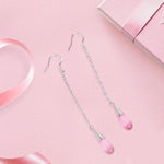 El Regalo Long Opal Liner Droplet Chain Dangle Threader Hook Earrings for Women - Silver Plated, Minimalist Tassel Design, Elegant Earrings (Light Pink)