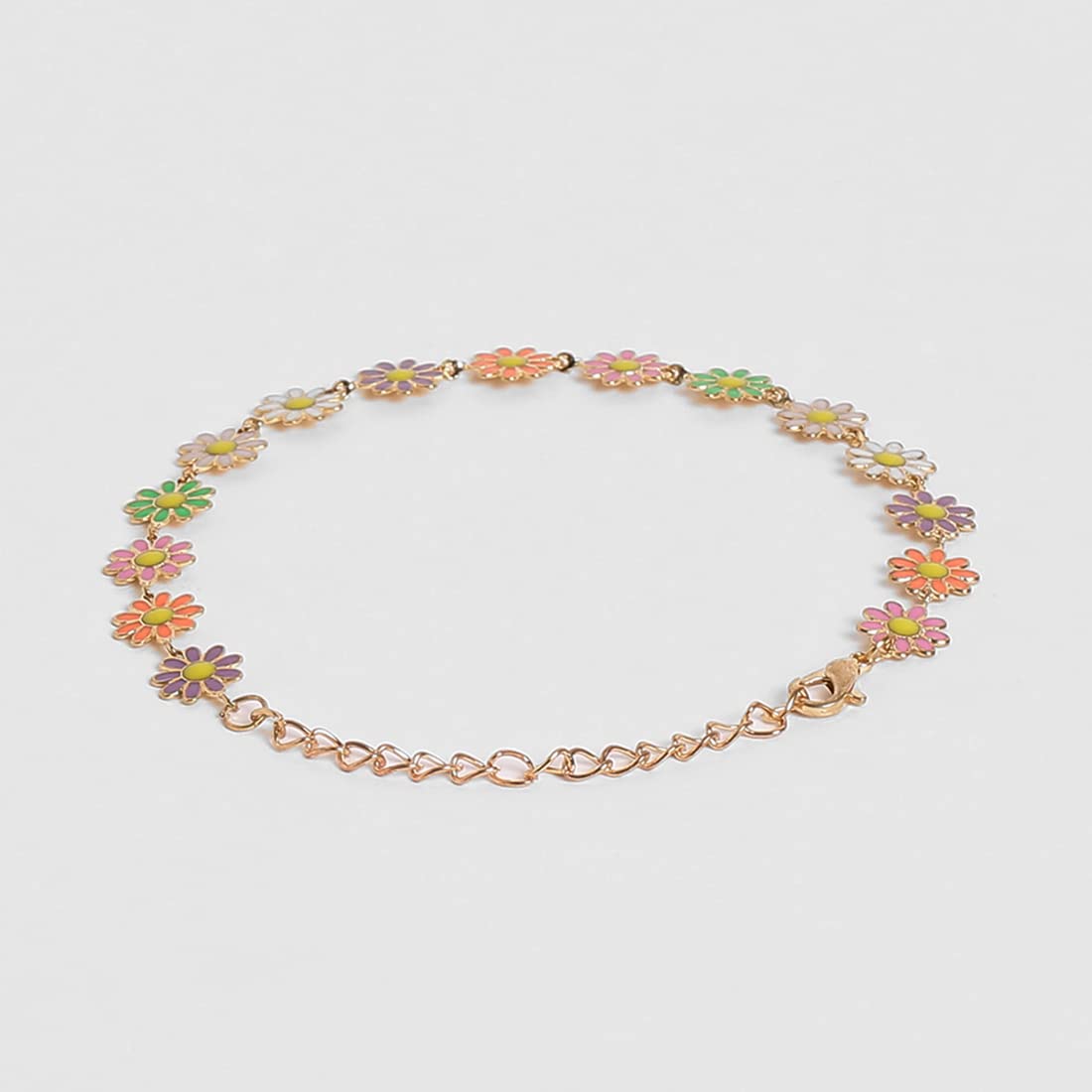 El Regalo 1 Leg Dainty Daisy Charm Chain Anklet- 1 PC Flower Beads Chain Ankle Bracelets For Girls & Women (Multicolored Daisy Anklet)