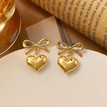 El Regalo Women's Stainless Steel Heart Hoop Earrings- Waterproof/Anti-Tarnish Vintage Love Drop Huggie Hoop Earrings For All Day Wear (Golden)