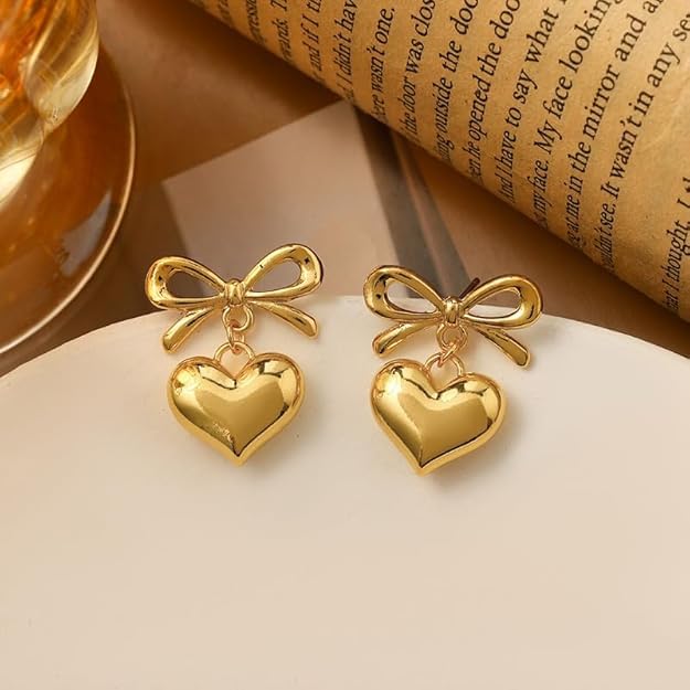 El Regalo Women's Stainless Steel Heart Hoop Earrings- Waterproof/Anti-Tarnish Vintage Love Drop Huggie Hoop Earrings For All Day Wear (Golden)