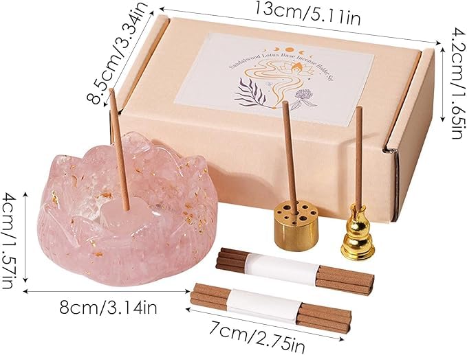 El Regalo Crystal Lotus Flower Incense Holder & Incense Sticks Gift Set | Resin Lotus Bowl Ash Catcher | Spiritual Home Decor for Diwali, Meditation, Relaxation, Wealth, Luck & Fortune