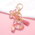 El Regalo Personalized Name Initials Butterfly Charm Keychain - Custom Letter Keyring with Pink Tassel & Butterfly Pendant, Purse, Bag, Backpack Accessory (P Letter)
