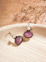 El Regalo 1Pair Cute Oxidized 925 Silver Plated Pearl & Stones Hook Earrings for Girls/Women- Silver Lookalike Handmade Oxidized Brass Hook Traditional Earrings with Stones & Pearls (Pink)