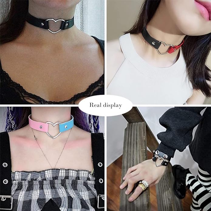 El Regalo Vintage PU Leather Love Heart Choker Necklace for Girls/Women- Western Gothic Punk Collar Choker Necklace (Red & Black)