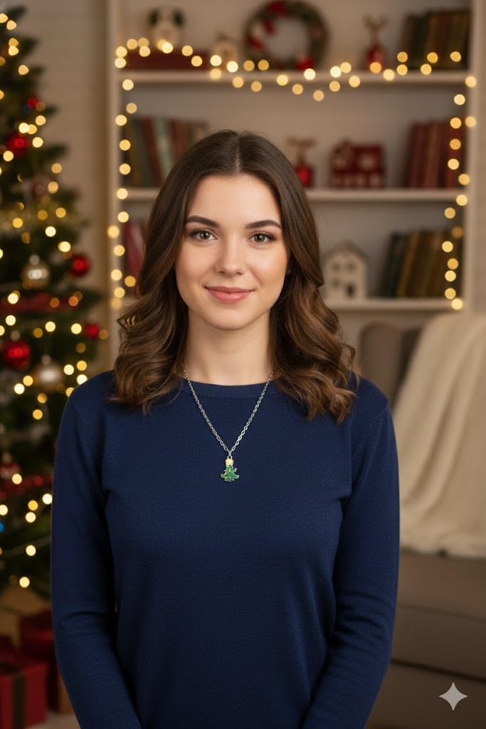 El Regalo Christmas Pendant Necklace for Girls & Women | Cute Xmas Charm Necklaces with Gift Card | Santa, Tree, Penguin, Elf, Mitten, Box & Festive Winter Designs | Holiday Jewellery for Kids & Adults (Christmas Tree Necklace)