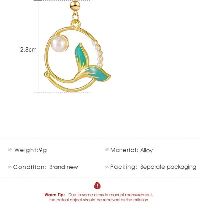 El Regalo Mermaid Tail Pearl Enamel Earring for Women & Girls- Mermaid Tail Pearl Earrings with Gold, Pearl & Teal Accents (Ocean Green)