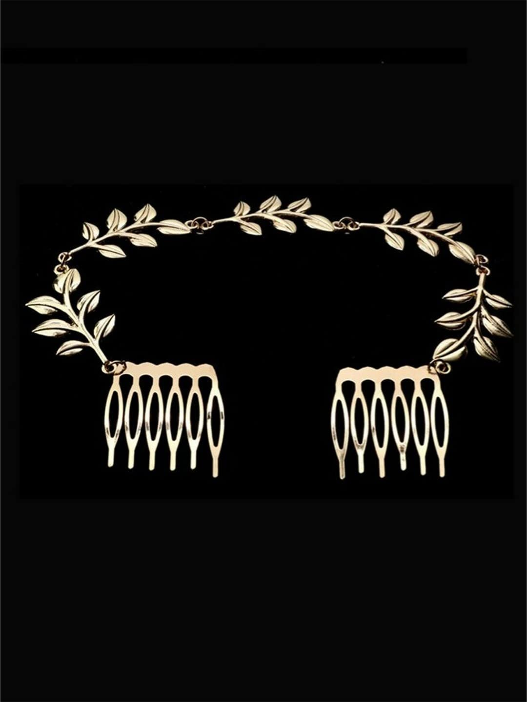 El Regalo Fancy Gold Tassel Floral Leaf Hair Jewelry | Head Chain with Clips for Girls & Women
