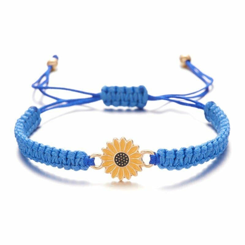 El Regalo 2 PCs Sunflower Daisy Bracelet - Adjustable Sunflower Bracelets for Best Friends/Besties - Sunflower Pinky Promise Bracelets for Kids Girls/Teens/Women (Yellow & Blue Sunflower Bracelet)