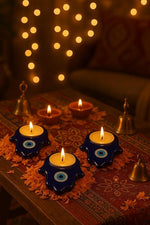 El Regalo 2PCs Evil Eye Tea Light Candle Holders for Diwali Decoration - Premium Glass Diya Set for Home, Festive Decor, Vastu Protection (Hamsa Hand Evil Eye)