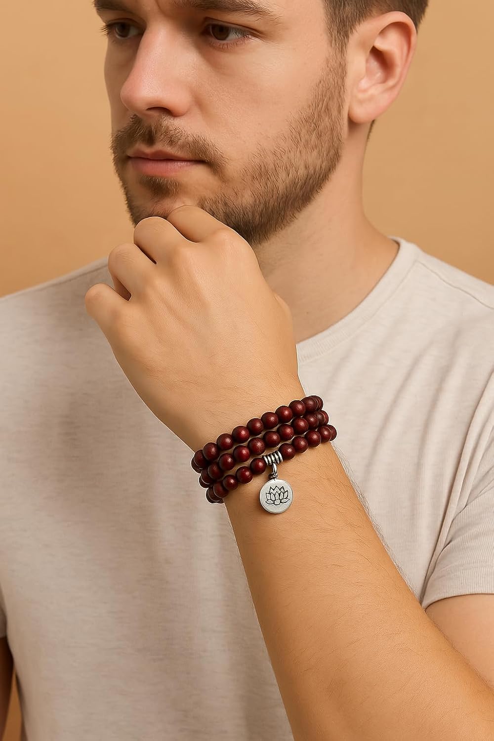 El Regalo 108 Beads Multi-Layered Bracelet Mala for Women & Men - Natural Beads Yoga Bracelet Necklace with Lotus Pendant - Unisex Spiritual Buddhist Mala Jewelry for Meditation