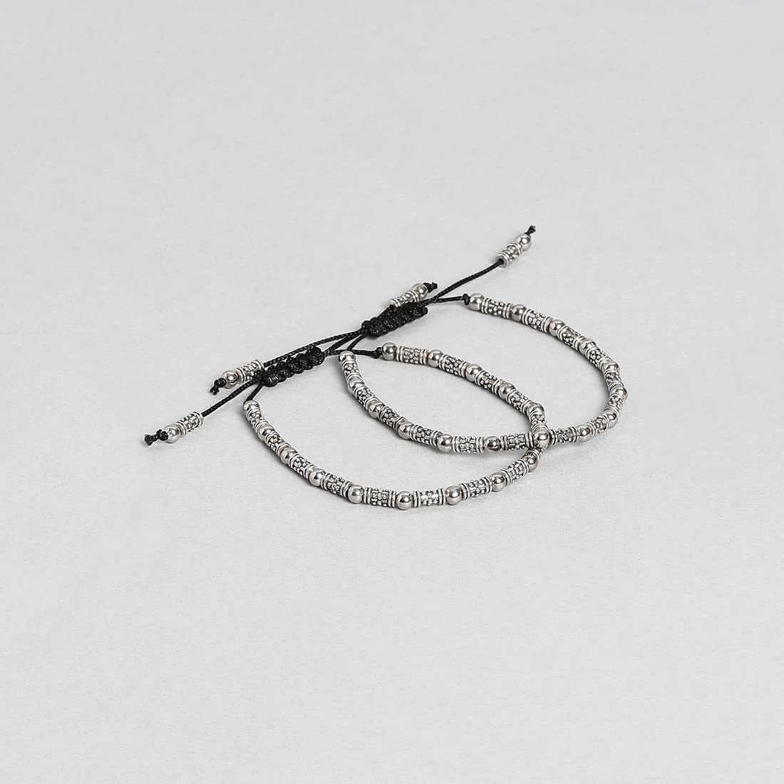 El Regalo 1 pair Boho Adjustable Oxidized German Silver Bead Anklets for Girls & Women- Tribal Thread Anklets Set (Style-3)