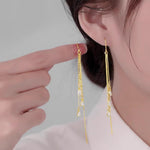 El Regalo Modern Threader Earrings for Women | Long Chain Dangler Earrings with Crystal & Stone Drops | Western Tassel Earrings for Girls | Party Sui Dhaga Thread Earrings (White Threader)