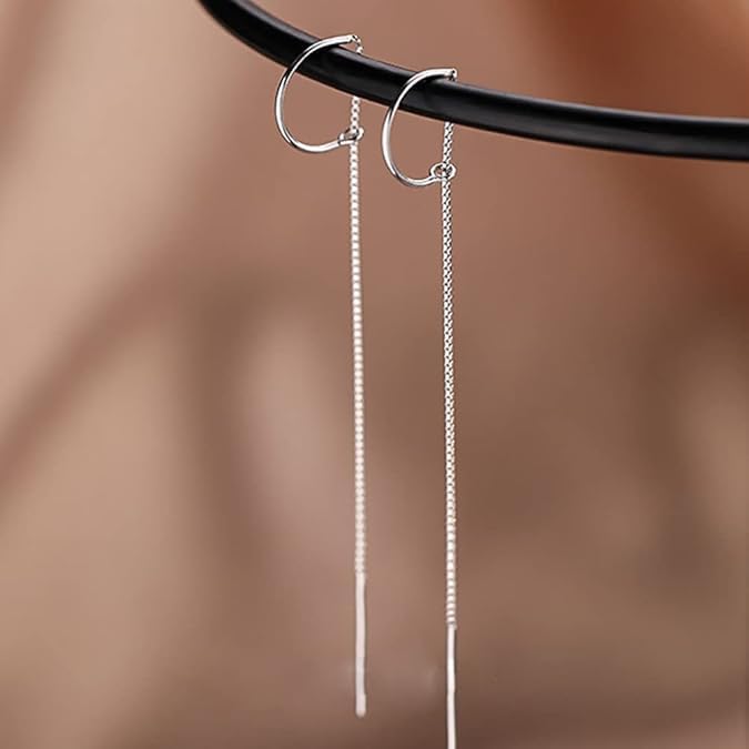 El Regalo Women's & Girl's Minimalist Threader Earrings- Unique & Elegant Sui Dhaga Threader Earrings (Silver)