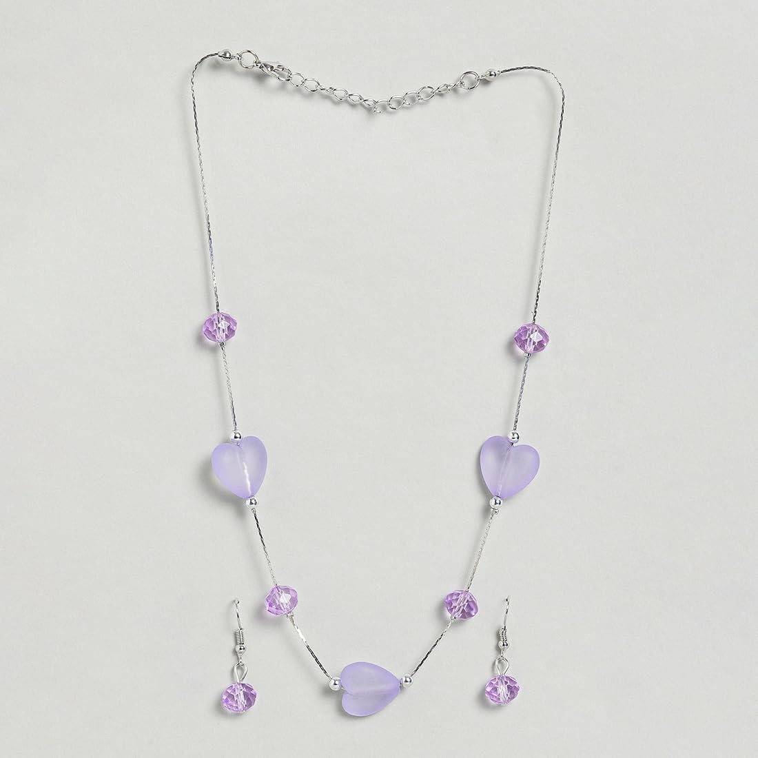 El Regalo 2PCs Crystals Beads Necklace & Earrings Jewelry Set for Kids/Girls & Teens - Shimmering/Matt Crystal Beads Fancy Jewelry Set (Purple Heart)