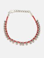 El Regalo 1 Pair German Silver Anklets Set- Evil Eye Red Beads/Ghungroo Anklets Set for Women & Girls (Ghunroo Red Beads Anklet)