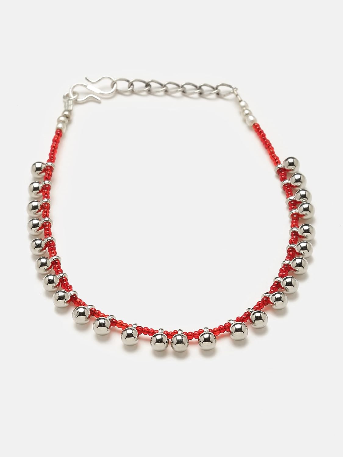 El Regalo 1 Pair German Silver Anklets Set- Evil Eye Red Beads/Ghungroo Anklets Set for Women & Girls (Ghunroo Red Beads Anklet)