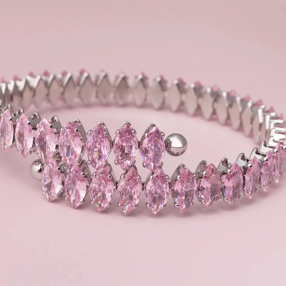 El Regalo Marquise Cut Crystals Tennis Bracelet for Women - Adjustable Bypass Wrap Bracelet, Cubic Zirconia Jewelry Gift (Pink)