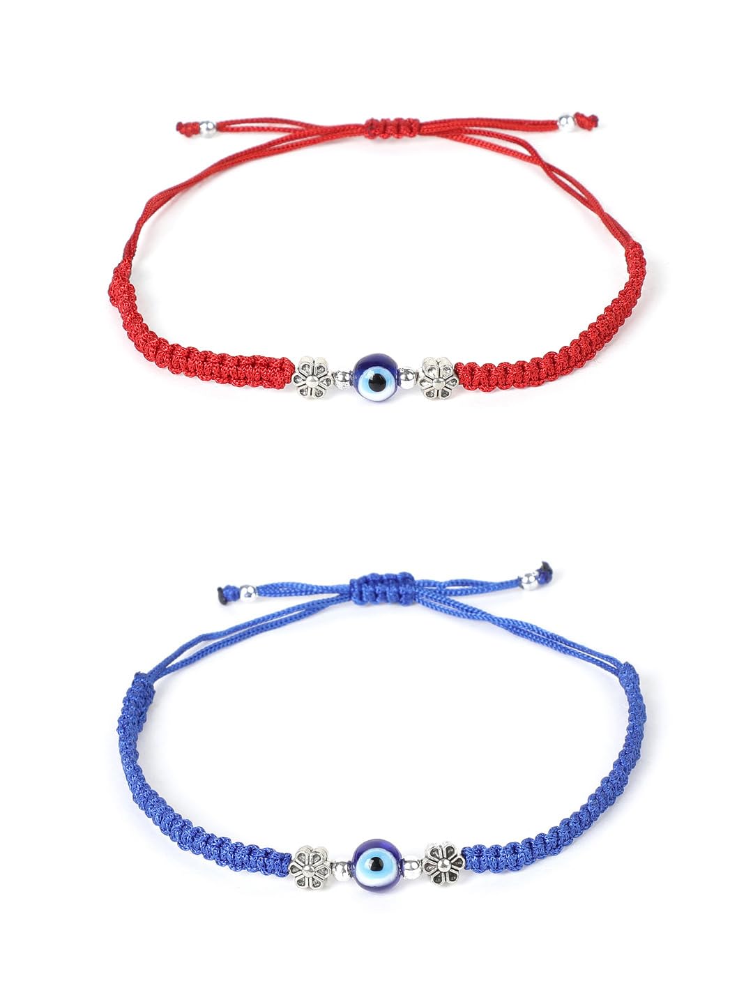 El Regalo 2PCs Cute Evil Eye Bracelet Rakhi Combo for Brothers/Bhai-Bhabhi- Fancy Evil Eye Rakhi with Roli Chawal in Rakshabandhan Gift Box (Blue & Red Flower Evil Eye)