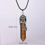 El Regalo 1PC Flower Wrapped Hexagonal Healing Natural Stones Point Pendant Unisex Necklace- Natural Stones Reiki Healing Crystals Necklace in Antique Silver Finish (Brown- Tiger Eye-Cord)