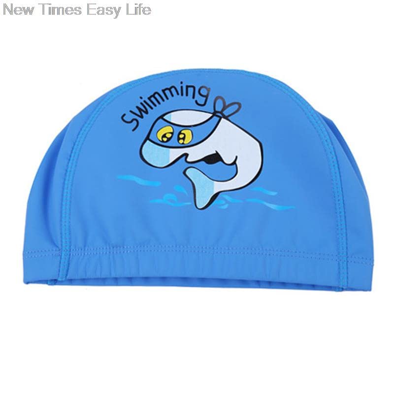 El Regalo Waterproof Swim Cap for Kids Boys Girls, Cute Cartoon PU/Silicone No-Slip Swimming Bathing Cap for Children Long Short Hair, Non-Toxic,Flexible Swim Caps Hat (Fish Blue)