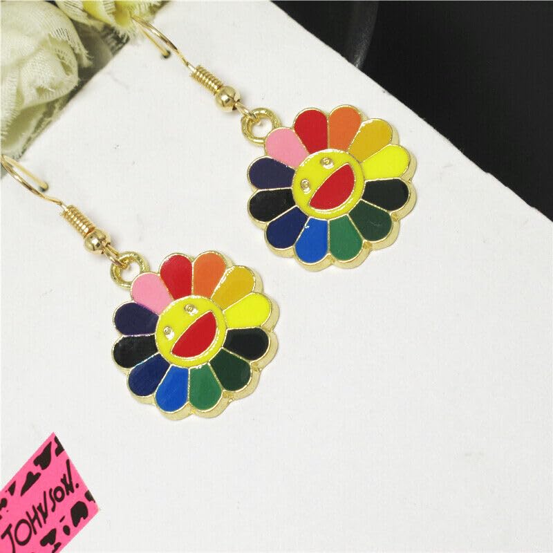El Regalo Cute Enamel Rainbow Sunflower Smiling Face Necklace and Earrings Set for Girls & Women