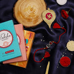 El Regalo Auspicious Shiva Trishool Red Stone Designer Thread Rakhi for Brother- Antique Trident Rakhi with Roli Chawal Shagun, Message Card in Rakshabandhan Gift Box