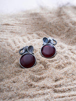 El Regalo 1Pair Oxidized German Silver Ganesha Elephant Stone Stud Earrings- Handcrafted Unique Earrings with Color Stone Options (Red)
