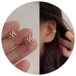 El Regalo 1 Pair Leaves Rhinestone Ear Cuff Non-Pierced Earring- Elegant Clip On Cartilage Earrings for Girls & Women