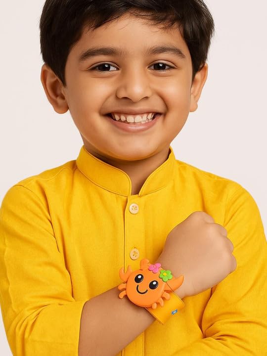 El Regalo Cute Slap Band Bracelet Rakhi for Kids Boys & Little Brother | Fun Quirky Silicone Slap Wristband Rakhi for Toddlers & Children with Roli Chawal Pack and Gift Box (Crab)