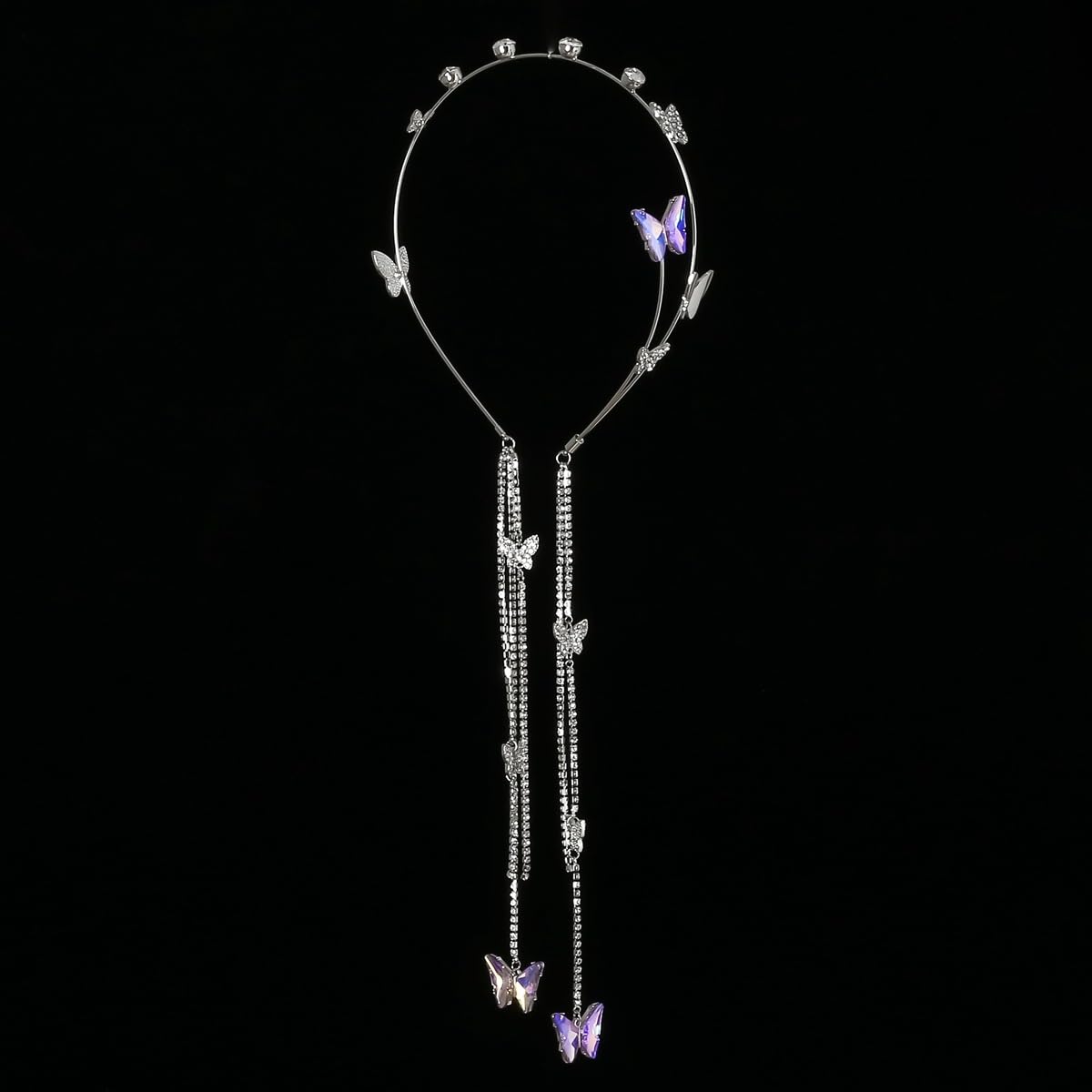 El Regalo Beautiful Rhinestone Butterfly Crystal Tassel Hairband - Sparkling Wedding Butterfly Tiara Headband for Women and Girls, Elegant Bling Bridal Hair Accessory for Special Occasions