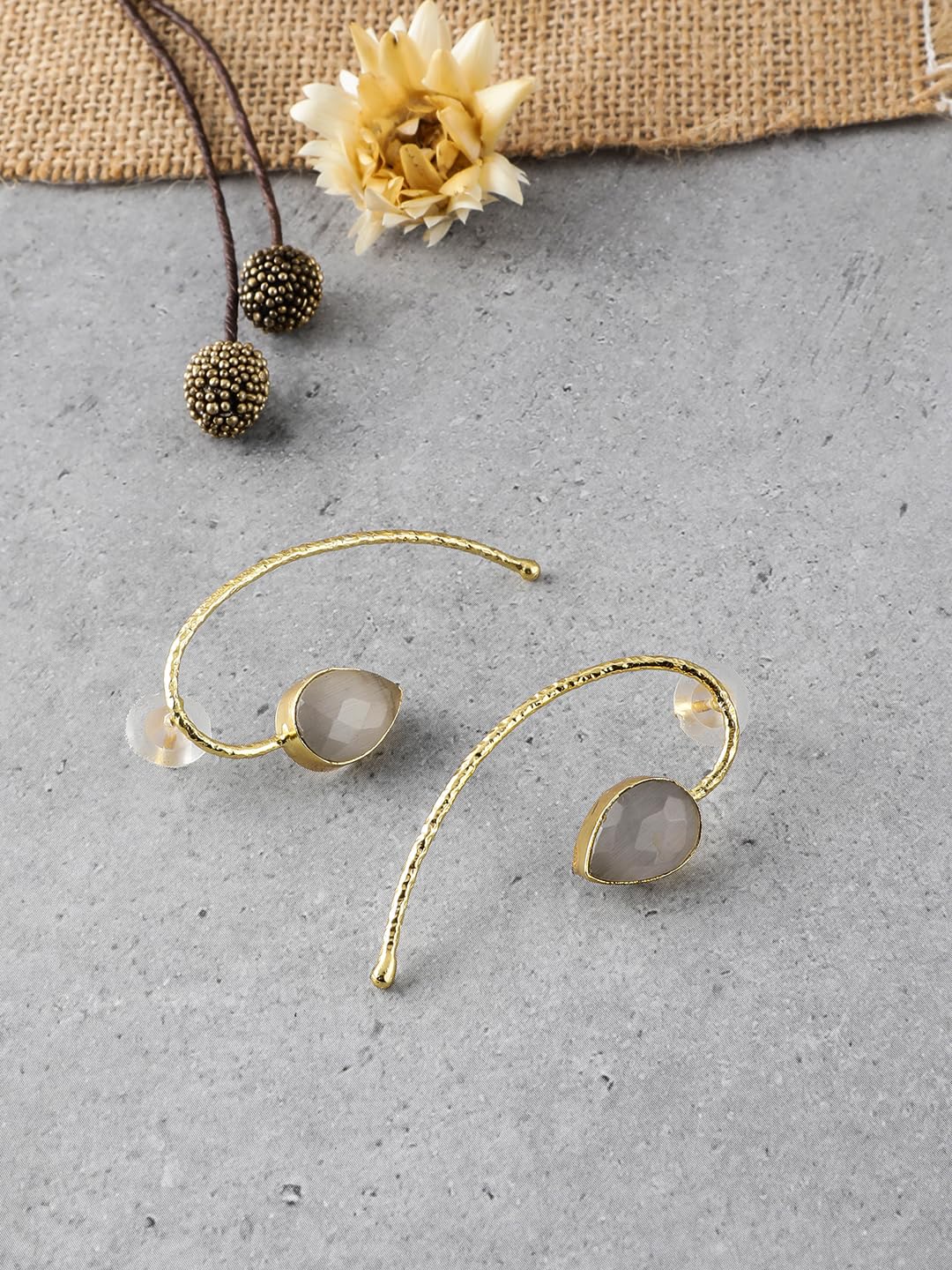 El Regalo Beautifully Handcrafted Gold Plated Brass Party Earrings- Trendy & Contemporary Stones Statement Earrings for Women (Off White)