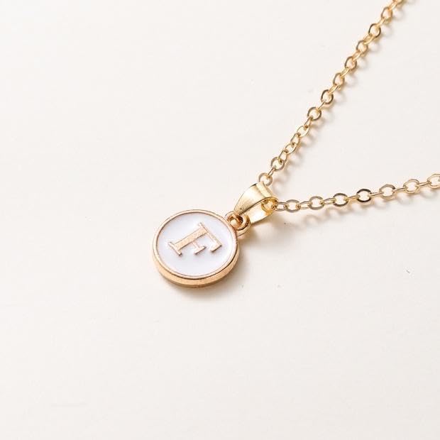 El Regalo Unisex Personalized Name Initial Letters Pendant Necklace-Enamelled Name Initials Pendant with Stainless Steel Chain (F)