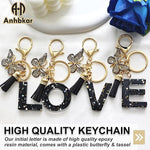 El Regalo Personalized Name Initials Butterfly Charm Keychain - Name Letter Keyring with Black & Golden Tassel & Butterfly Pendant, Purse, Bag, Backpack Accessory (A Letter)