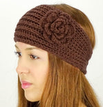 El Regalo's Women Crochet Headband Knitted Headwrap Headband with 3D flower & Button Ear Warmer Hair Muffs Band | Winter Designer Headbands for Teens & Women (White)