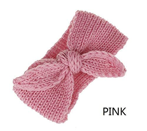 El Regalo 2 PCs Turban Wool Headband - Warm Rabbit Knot Hair Band, Knit Head Wrap for Baby Girls, Newborns and Toddler (Pink & White)