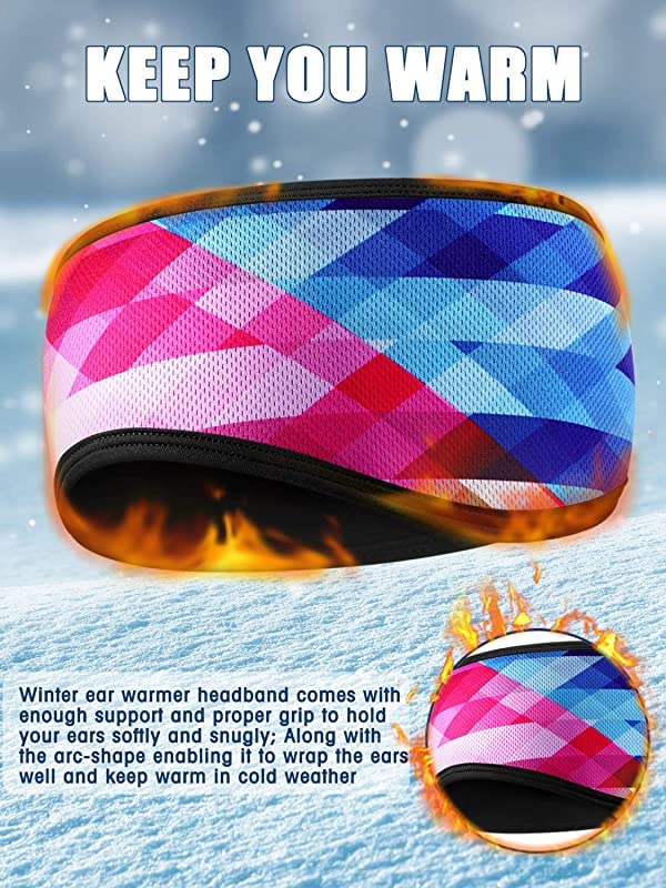 El Regalo 1 PC Ear Warmer Headband, Cozy Fleece Ski Ear Muff Stretch Winter Earmuff Headband Hair Band Running Headband for Girls, Boys, Men & Women (Multicolor Waves)