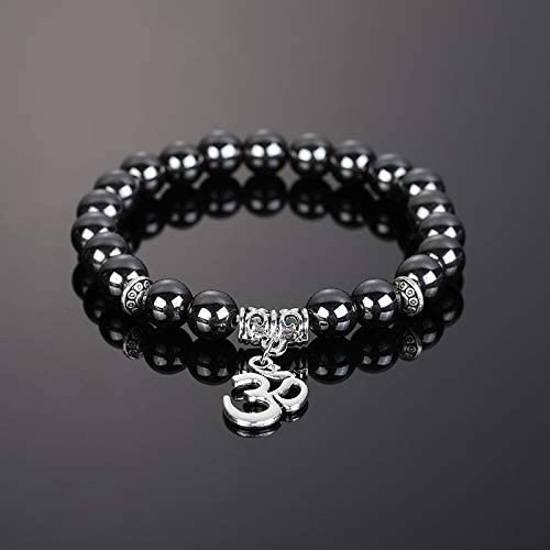 El Regalo OM OM OM Charm Healing Yoga 8mm Beads Stretchable Bracelets for Men/Women | OM Yoga Spiritual Jewelry (Grey)